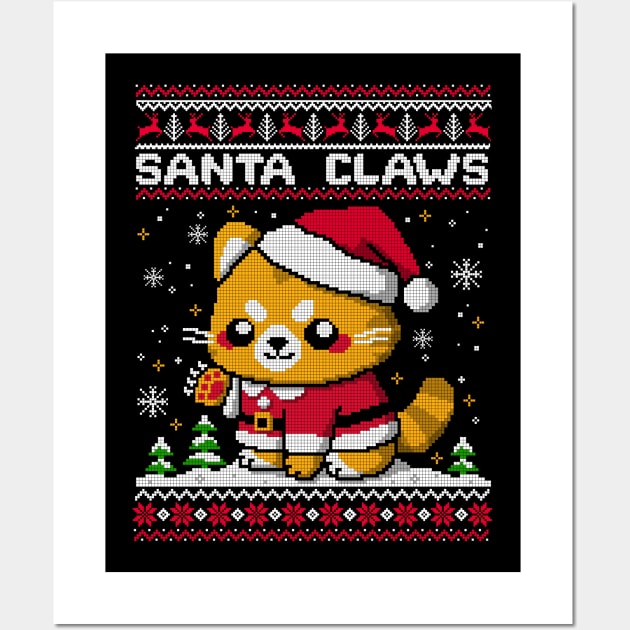 Santa claws cat ugly christmas sweater Wall Art by NemiMakeit